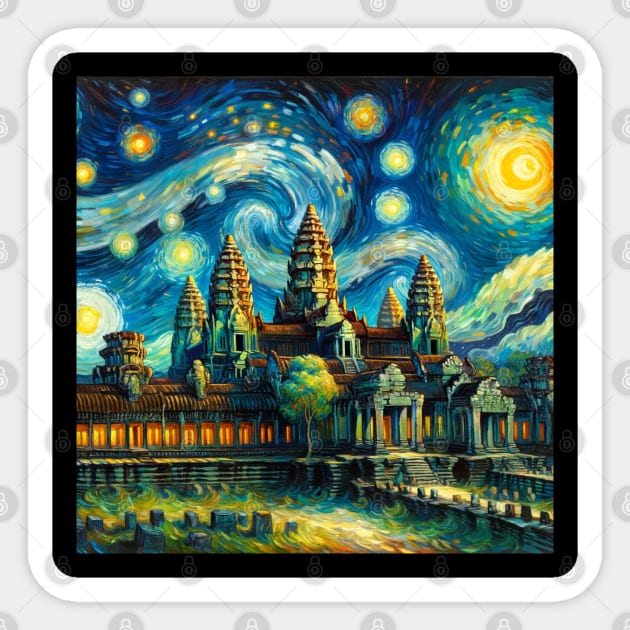 Angkor Wat Cambodia Starry Night - Beautiful Iconic Places Sticker by Edd Paint Something